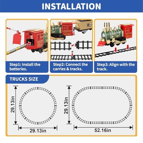 JQ JUQU Electric Train Set for Kids Ages 3-8, Battery Operated Toy Train with Lights and Sounds, 3 Cars and 10 Tracks for Christmas and Year Round Play
