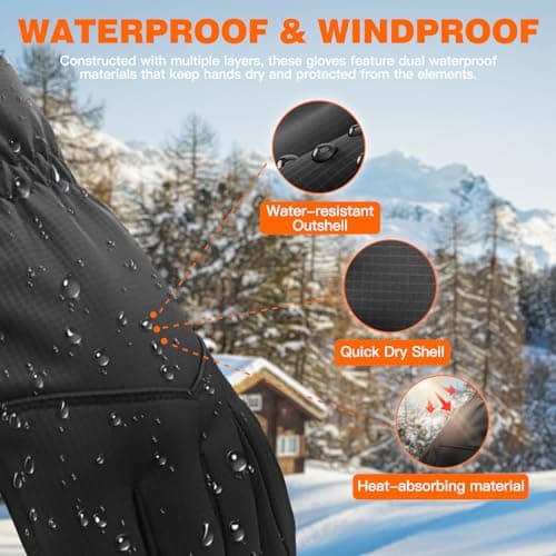 Hiramex Winter Waterproof Gloves Men Women, Windproof Warm Ski Gloves for Cold Weather, Touch Screen Snow Warm, Running Driving Cycling