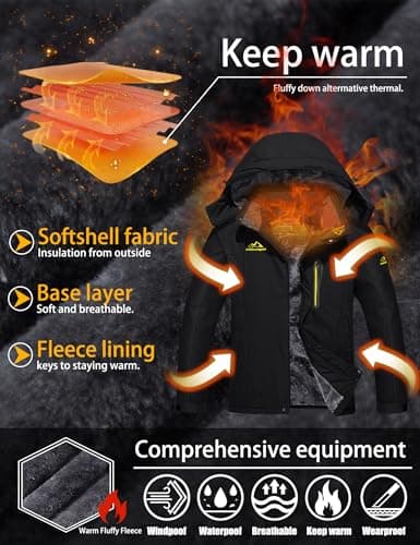 TACVASEN Men's Winter Ski Jacket Waterproof Snow Coats Snowboard Fleece Lining Jacket Warm Parka with Hooded