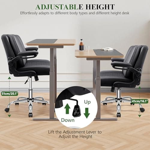 Criss Cross Office Chair with 2-in-1 Flip Backrest – Ergonomic PU Leather Floor Sitting Chair, Adjustable Height, 360° Swivel & Flip-Up Arms, Extra-Wide Seat for Home Office, Vanity, Nail Salon-Black