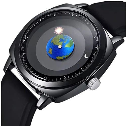 MINILUJIA Waterproof World Map Watches for Men Classic Earth Globe Moon Sun Rotating Eye-catching Cool Unique Mens Watches
