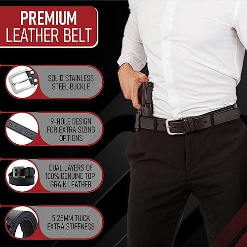 VICI Tactical Men's Steel Core Leather Gun Belt for Concealed Carry