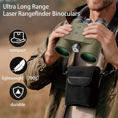 Rangefinder Binoculars for Hunting, 1968 Yard Long Range Laser Rangefinding 10x42mm, Fast 0.15s IP65 Waterproof ±0.5m Accuracy Range Finder Built in for Hunter/Outdoors