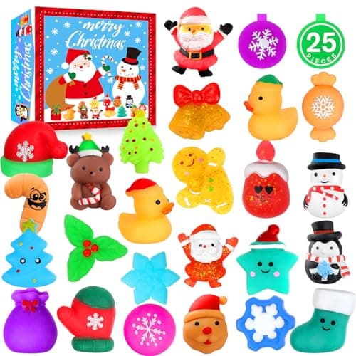 LIAM&AVA Christmas Squishy Toys, 25 PCS Mochi Squishies Bulk Toy for Girls Boys Kids, Christmas Party Favors, Christmas Fidget Sensory Goodie Bags Filler Gifts Decorations