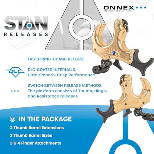 Stan OnneX Clicker Thumb Bow Release Aid for Archery & Hunting - Adjustable, DLC-Coated Resistant Internals, Smooth Action, Click-Feedback System, Modular 3 or 4 Finger Fit