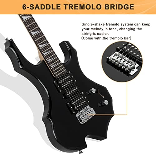 Glarry Cool Burning Fire Style Electric Guitar Christmas gift for Beginner Guitar Lover with Accessories Pack (Black)