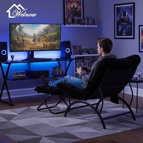 Welnow Black Lazy Chair with Ottoman, Oversized Reading Chair for Adults, Soft Padded Lounge Accent Chair for Living Room, Bedroom, Comfortable Reclining Leisure Chair with Side Pocket