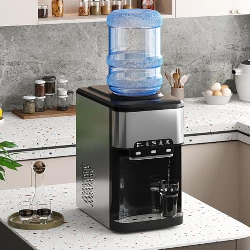 TABU 3-in-1 Countertop Water Dispenser&Ice Maker with 3 Temp Settings, 44LBS/24H, 4LBS Storage, Top-Loading, for 3-5 Gallon Bottles