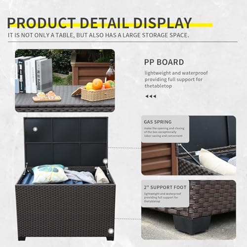 140 Gallon Outdoor Storage Box Wicker Pool Storage Bin with Waterproof Lining Bag Deck Box and Cushion Storage Bin Outdoor, Brown