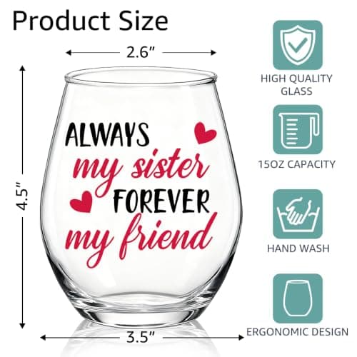 Always My Sister Forever My Friend Stemless Wine Glass, Gifts for Female Friends, Keepsake for Women Birthday, BFF, Soul Sister, Work Bestie, Thanksgiving Present B0FJBR7VK4