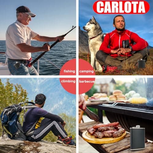 Hip Flask Gift Set, Hip Flasks for Liquor for Men with Black Leather Cover, 8 Oz Hip Flask Set, 18/8 Stainless Steel Hip Flasks for Liquor with 2 Cups & Funnel, Flasks for Liquor for Men Gift Box1