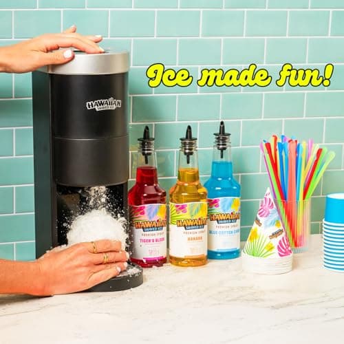 Hawaiian Shaved Ice S777 Snow Cone and Shaved Ice Machine with Blade Adjustment Knob and 5 Reusable Plastic Ice Mold Cups. Great for Granitas, Seltzers, Italian Soda and More 120V, Matte Black