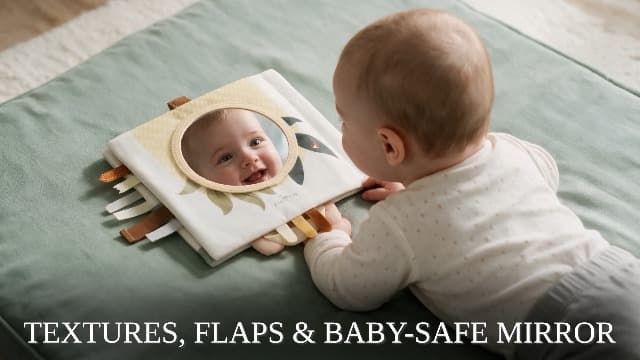 Soft Baby Book with Touch and Feel Pages - Cute Sensory Book for Babies 0-6, 6-12 & 12-18 Months with Mirror & Crinkle Paper - The Perfect Christmas Toy for Baby Showers Or as a Newborn/Infant Gift