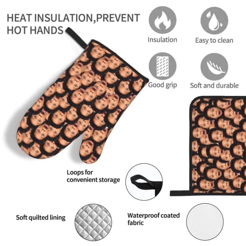 Custom Oven Mitts and Pot Holders Personalized with Your Face, Baking Gifts for Women for Kitchen Cooking, BBQ, Grillin-Style1, 1 Oven Mitts+ 1 Pot Holders B09QC3QX2R