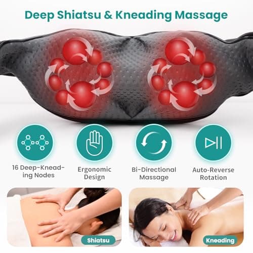 Nekteck Shiatsu Neck Massager for Pain Relief Deep Tissue with Heat, 3D Kneading Massage Pillow Back Shoulder Massagerfor Body Muscle, Plug-in Use for Home Office Car, Gifts for Mom Dad Him Her
