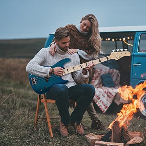 GLARRY GP Series Full Size Electric Bass Guitar 4 String Beginner Kit Canadian Maple Fingerboard with Cable, Strap, Bag and Accessories(Blue)