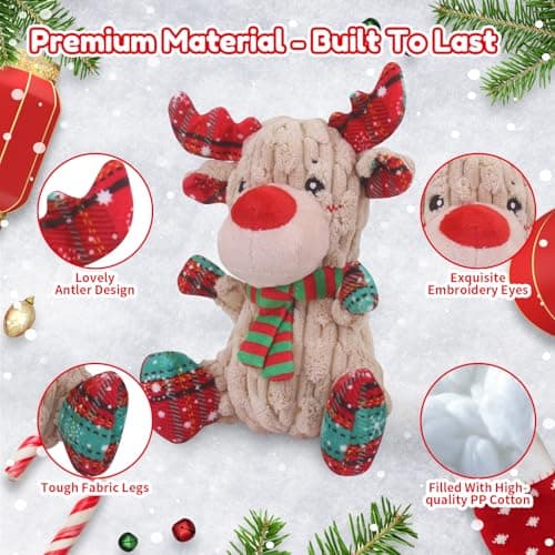 loncoldy Christmas Dog Toys, Funny Squeaky Reindeer Toy with Crinkle Paper Attract Pets, Interactive Plush Chew Toys, Adorable Christmas Elk Dog Gifts for Small Medium Large Dogs B09QHY2RQH