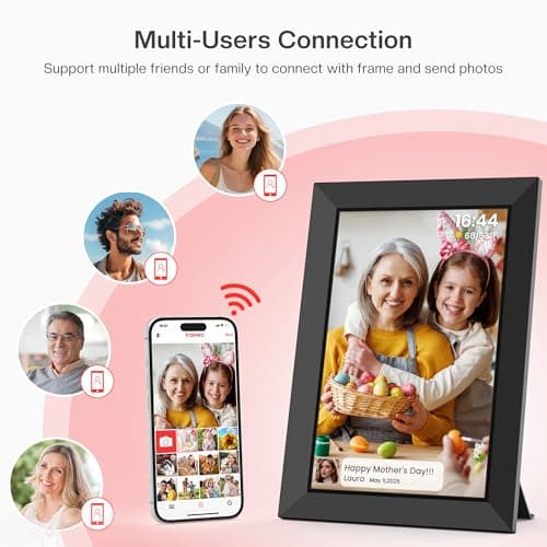 1280x800 HD IPS Touch Screen, Slideshow, Auto-Rotate, Tabletop/Wall, Send Photos/Videos from Phone, Gifts for Mom - Black Frameo 10.1" WiFi Digital Picture Frame, Electronic Photo Frames - 32GB B0D8JDPKKS