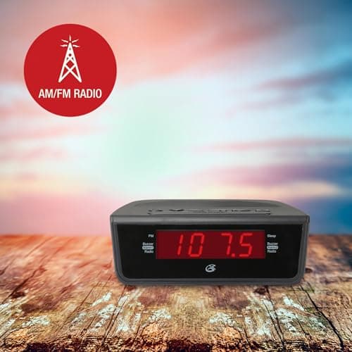 GPX C224B Dual Alarm Clock AM/FM Radio with Red LED Display (Black)