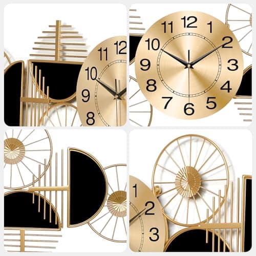 Large Wall Clock,Modern Silent Non-Ticking Metal Wall Art Wall Clocks Battery Operated, Horizontal or Vertical Hanging Clock for Living Room, Kitchen, Bedroom, or Office Wall Decor (40")