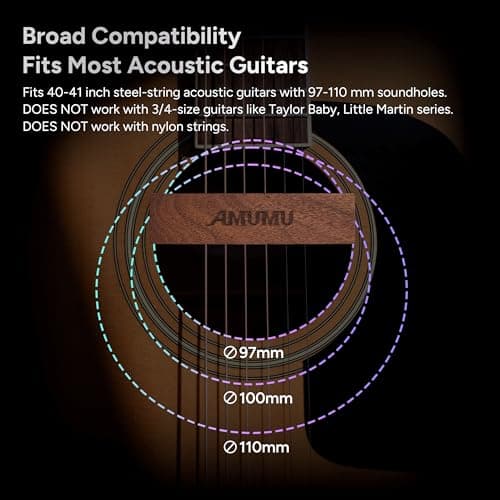 AMUMU SP30WN Walnut Woody Soundhole Pickup with Neodymium Magnet for Acoustic Guitars – Single Coil, Passive, Battery-Free, Clear & Balanced Acoustic Tone