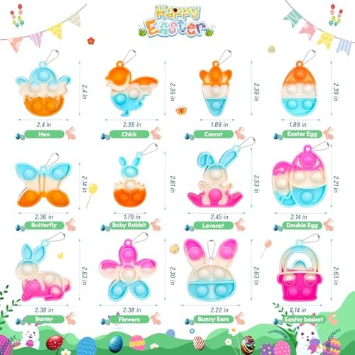 Easter Egg Fillers Basket Stuffers Mini Pop Keychain It Goodie Bag Stuffers Fidgets for Classroom Prizes Kids Party Supplies Easter Pop Fidget Toys Bulk Its Easter Party Favors for Kids 24 Pack Gifts B0DPLXDGMR