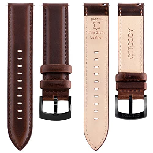 OTTOODY Leather Watch Bands Quick Release, Elegant Top Grain Leather Watch Straps for Men & Women, Choice of Color & Width - 18mm, 19mm, 20mm, 21mm or 22mm Wristbands Bracelet for Watch & Smartwatch
