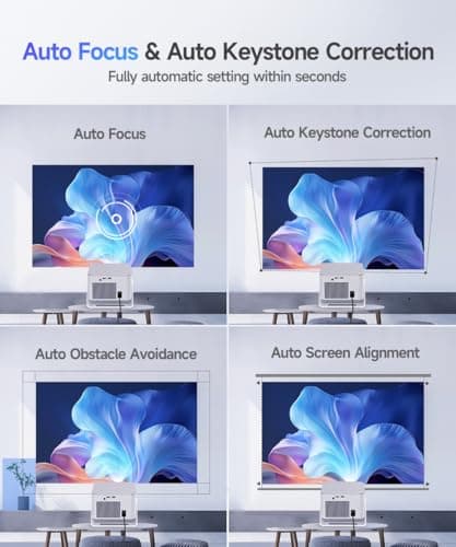 Mini Projector with Wifi and Bluetooth, Outdoor Portable Proyector 4/8K Support, 600ANSI/ 1080P/ Obstacle Avoidance/ Auto Focus, Smart Alwtniet HY350Max for Bedroom Movie HDMI/USB/Smartphone/Laptop B0G398YVW3