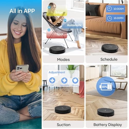 Bagotte Robot Vacuum and Mop Combo,5000Pa Robotic Vacuum with Schedule,4 in 1 Robotic Vacuum Cleaner, Quiet Slim,Self-Charging,Wi-Fi/Voice/App,Perfect for Pet/Hard Floors,/Carpet