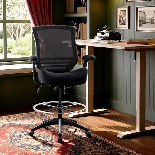 BOLISS 400lbs Mid Back Mesh Ergonomic Drafting Chair for Standing Desk Office Wide Chair Built-in Lumbar Support Big Adjustable Foot Ring Height Adjustable Armrest (Black)