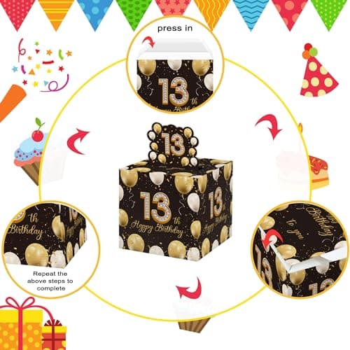 Creative Cash Present with Pulling Design, Includes 35PCS Clear Money Bags for Cash Gifts (Unisex Boys Girls) Azbuk 13th Birthday Money Pull-Out Surprise Box Gift for Teens B0CND59NQR