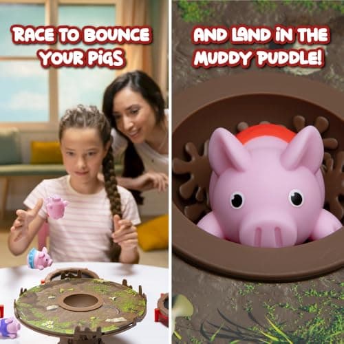 Pigs on Trampolines Board Games – Family Game, Kids Games, Multi-Player, Board Games for Family Night, Preschool Toys, The Muddiest Pig Wins The Game, Hand-Eye-Coordination Game, Ages 6+