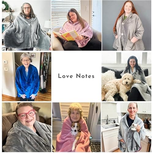 Premium Double Layer Poncho Blanket -No Sleeves Easy On Easy Off- Drape and Go Shawl Gift for Women Who Have Everything - Gifts for Grandma and Mom (Silver Grey)