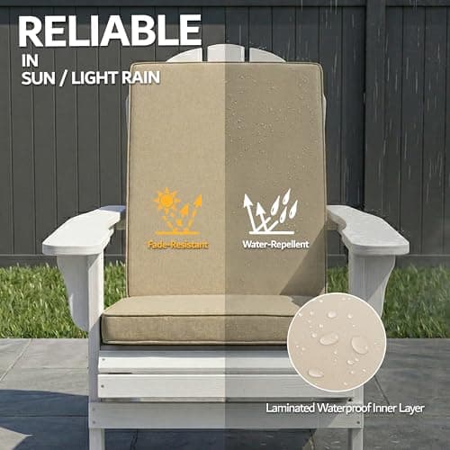 Adirondack Chair Cushions Set of 2 - Removable Covers, Water-Repellent & Fade-Resistant Faux Linen, Securing Straps, Non-Slip Bottom, Fit for Most Outdoor Adirondack & Rocking Chairs - Nature