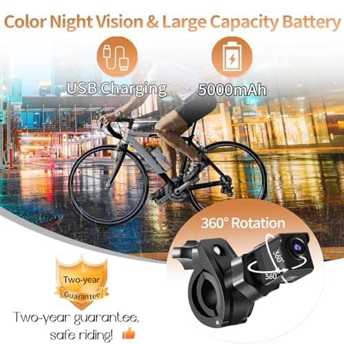 Bike Camera Rechargeable Battery 360° Rotation - Color Night Vision 3 Mins Easy Installation Wide View Handlebar 4.3'' HD 1080P Monitor Bicycle Rear View Camera for Mountain Ebike Wankskey
