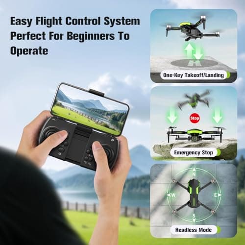 1080P FPV Camera Drone for Beginners, Foldable Quadcopter with Remote Control, Easy to Fly, Portable Design for Adults & Teens, Black