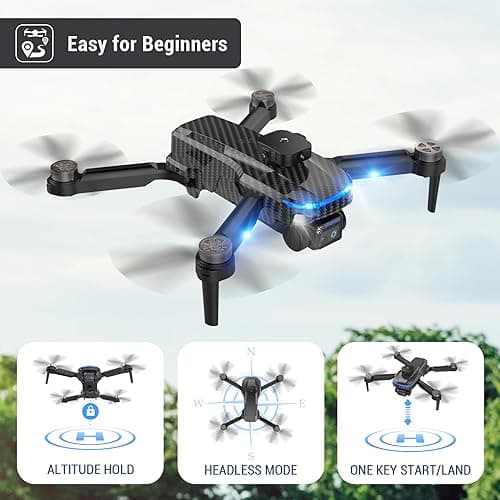 4K Drones with Camera for Kids,Drones for Adults withEmergency Stop, Headless Mode, 360° Flips, CarryingCase & 2 Batteries,Wireless RC Toys for Boys Girls(Black)