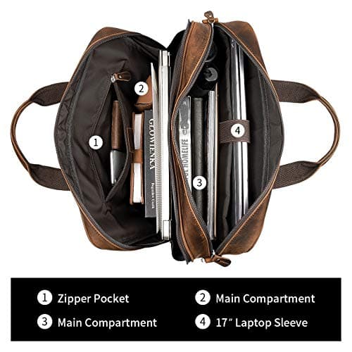 Augus Business Travel Briefcase Genuine Leather Duffel Bags for Men Laptop Bag fits 15.6 inches Laptop YKK Metal Zipper (Dark brown)