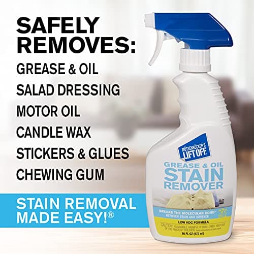 Motsenbocker’s Lift Off 43206 16-Ounce Grease and Oil Stain Remover Spray Eliminates Tough Stains on Carpets Fabric and Upholstery Use as Pre-Wash Laundry Treatment, clear