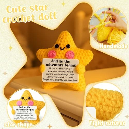 Crochet Star Graduation Gift, New Job & Good Luck Keepsake, Farewell & Moving Gift for Coworker Friend, Motivational Desk Decor for Student, Congratulations for New Adventure B0FQCBMF9V