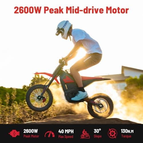 Yozma IN10 Electric Mini Dirt Bike for Teens & Adults, 14"/12" Fat Tire 2600W Electric-Motorcycle with 48V 23AH Battery Ebike 40MPH Hydraulic Brakes Mountain Off-Road EBike, Fit Age 13+