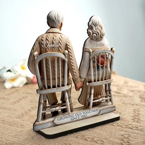 CHILLEVER Custom Growing Old Together Standing Wooden Plaque, Personalized Christmas Gift For Couples, Heartfelt Gifts For Him, Gift For Parents, Grandparents Gifts Design 5
