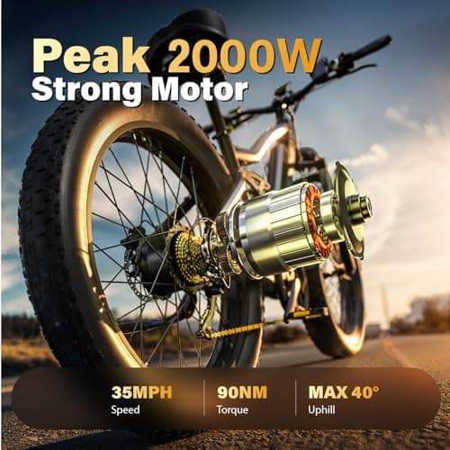 Electric Bike, Peak 2000W Full Suspension Ebike for Adults, 921.6WH Built-in Battery Mens Electric Bicycle 80 Miles Range Dual Hydraulic Brake, 26" Fat Tire Off Road E Bike for Mountain, Snow, Sand