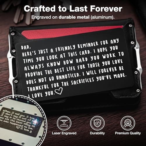 Wallet Card for Dad – Father's Day Gift from Son or Daughter for the Best Dad Ever - Voted Most Meaningful and Unique Gift for Fathers - Gift Ready, Engraved