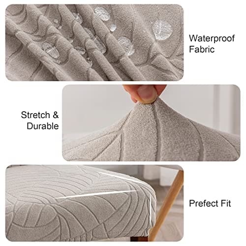 Genina 100% Waterproof Chair Covers for Dining Room Set of 4, Stretch Parson Chair Slipcovers for Kitchen Chairs, Washable Chair Protectors, Leaves-Warm Gray