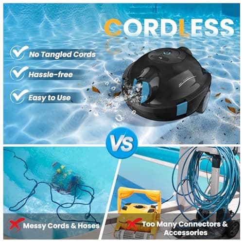 Y10 Cordless Robotic Pool Cleaner, Automatic Pool Vacuum - Ultra Long Battery Life, Powerful Suction, Self-Parking, Lightweight for Above/Inground Pools Up to 65ft/1100 Sq.Ft (Obsidian)