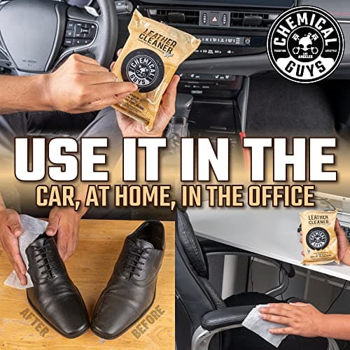 Chemical Guys Leather Cleaner Wipes Mega 50 Pack - Interior Leather Wipes for Cars, Natural, Synthetic, Faux & Pleather Surfaces, Safe for Cars, Trucks, Furniture, Boots & More, Convenient 50 Count