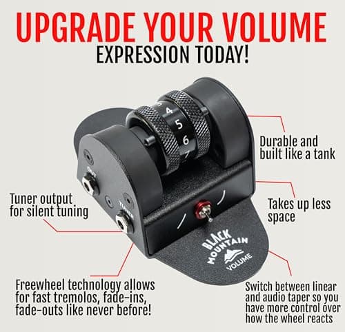 Black Mountain Mini Volume Pedal for Electric Guitar, Acoustic Guitar, Bass, Keyboard, and More - Small, Portable Foot Controlled With Roller Wheel