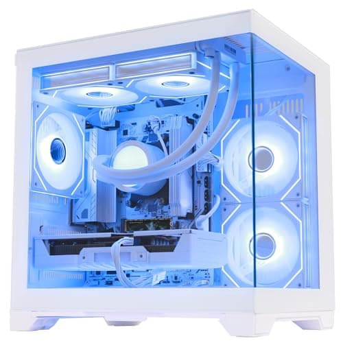 HOENGAGER Panorama Gaming PC Desktop AMD Ryzen 5 9600X 6-Core 3.9GHz, RTX 5060 8GB, 32GB DDR5 RAM 6000MHz,1TB PCIe SSD, WiFi&BT Prebuilt PC 650W PSU,Liquid Cooler,Windows 11, Desktop