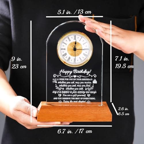 Unique Birthday Keepsake, Wooden LED Light Base, Presents for Daughter Son Mom Dad Granddaughter Friends, Home Office Decor Arikyrist Happy Birthday Gifts for Women Men Glass Quartz Clock for Him Her B0GJ4XSTVF